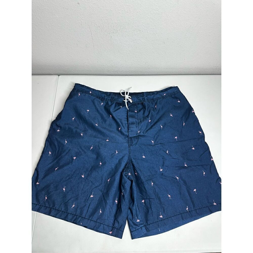 St. John’s Bay Mens Swim Trunks Size 3XL 9” Inseam Navy Flamingo Print